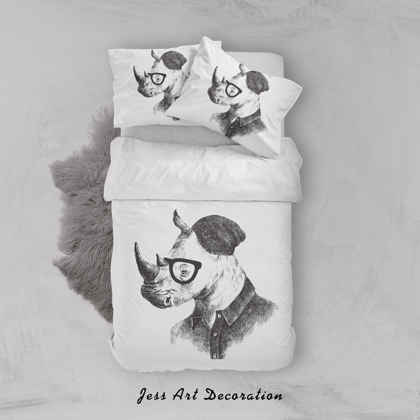 3D Cartoon Animal Rhinoceros Quilt Cover Set Bedding Set Duvet Cover Pillowcases A023 LQH