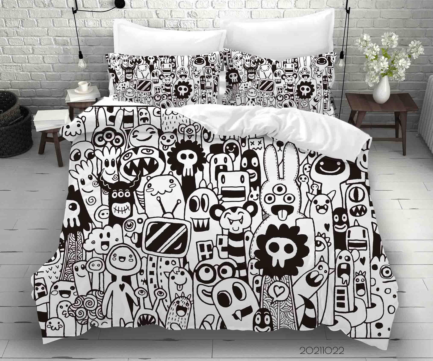 3D Abstract Monster Artistic Graffiti Quilt Cover Set Bedding Set Duvet Cover Pillowcases 95