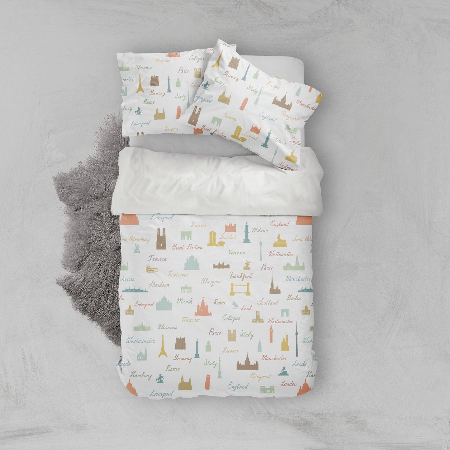 3D Cartoon Landmark Building Eiffel Tower London Bridge Quilt Cover Set Bedding Set Pillowcases 140