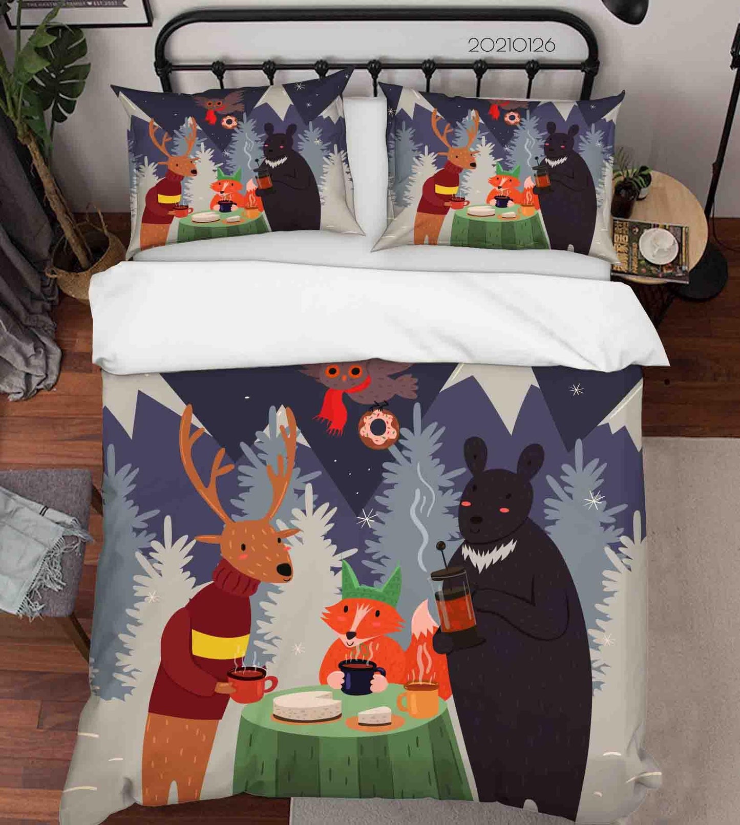3D Cartoon Forest Animal Party Quilt Cover Set Bedding Set Duvet Cover Pillowcases 2 LQH