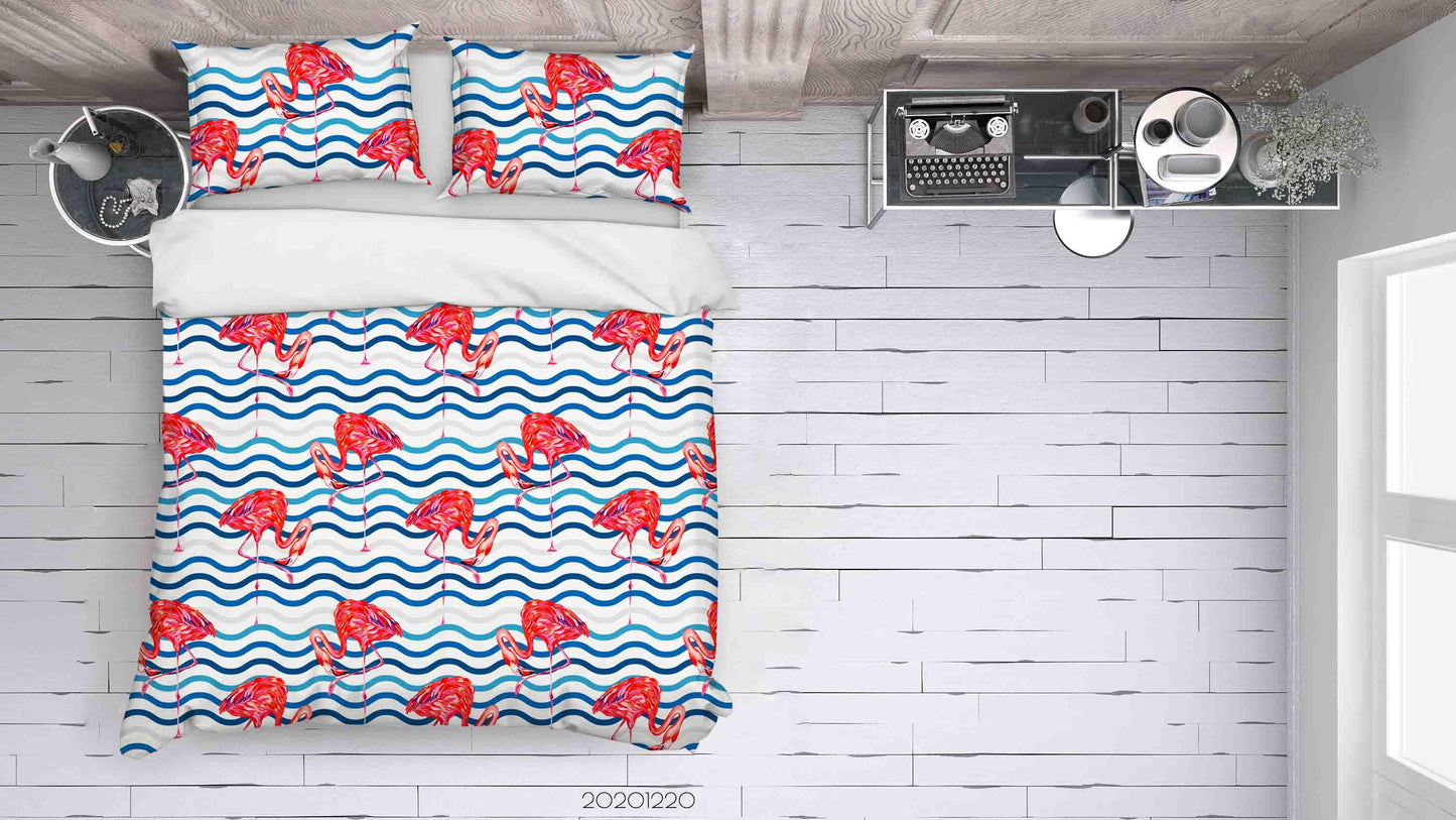 3D Animal Flamingo Blue Geometric Wavy Quilt Cover Set Bedding Set Duvet Cover Pillowcases 109