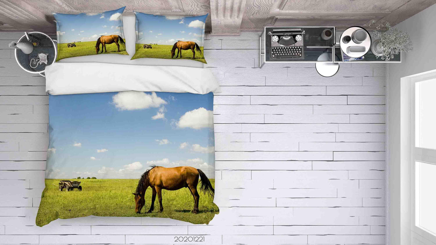 3D Blue Sky White Cloud Ranch Horse Quilt Cover Set Bedding Set Duvet Cover Pillowcases 221 LQH