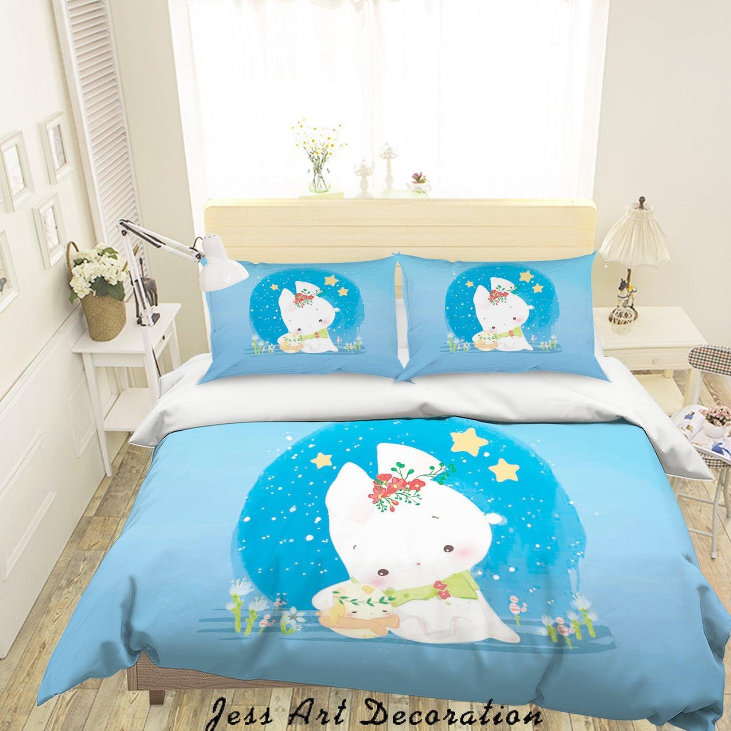 3D Blue Rabbit Quilt Cover Set Bedding Set Duvet Cover Pillowcases SF96