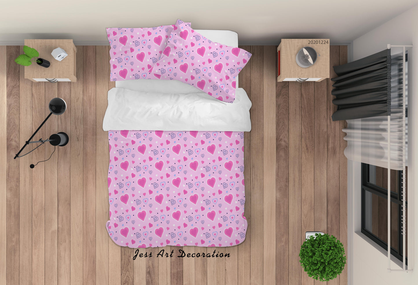 3D Cartoon Pink Heart Quilt Cover Set Bedding Set Duvet Cover Pillowcases 44 LQH