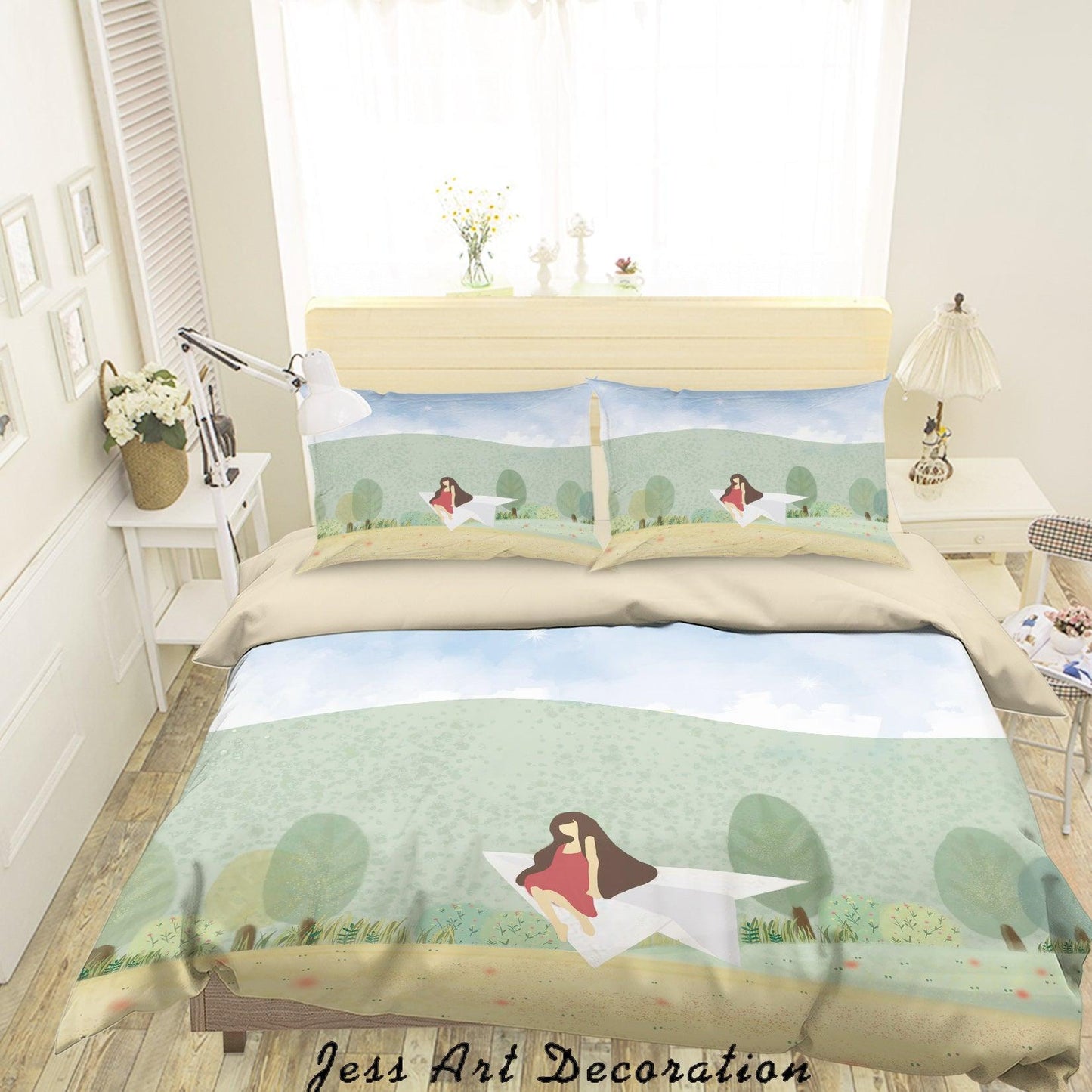 3D Cartoon Girl Paper Airplane Quilt Cover Set Bedding Set Duvet Cover Pillowcases A616 LQH