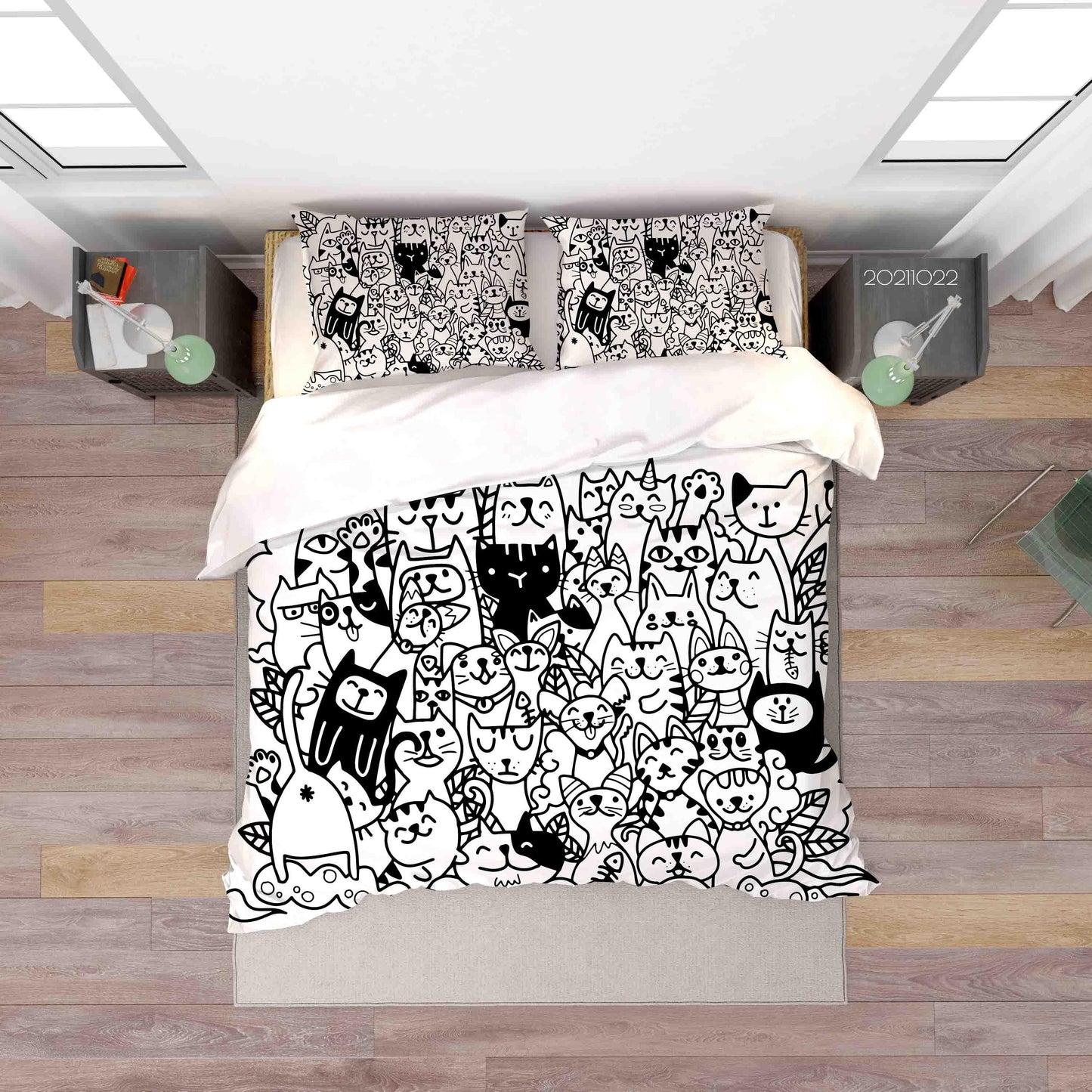 3D  Cartoon Animals Cats Graffiti Quilt Cover Set Bedding Set Duvet Cover Pillowcases 35