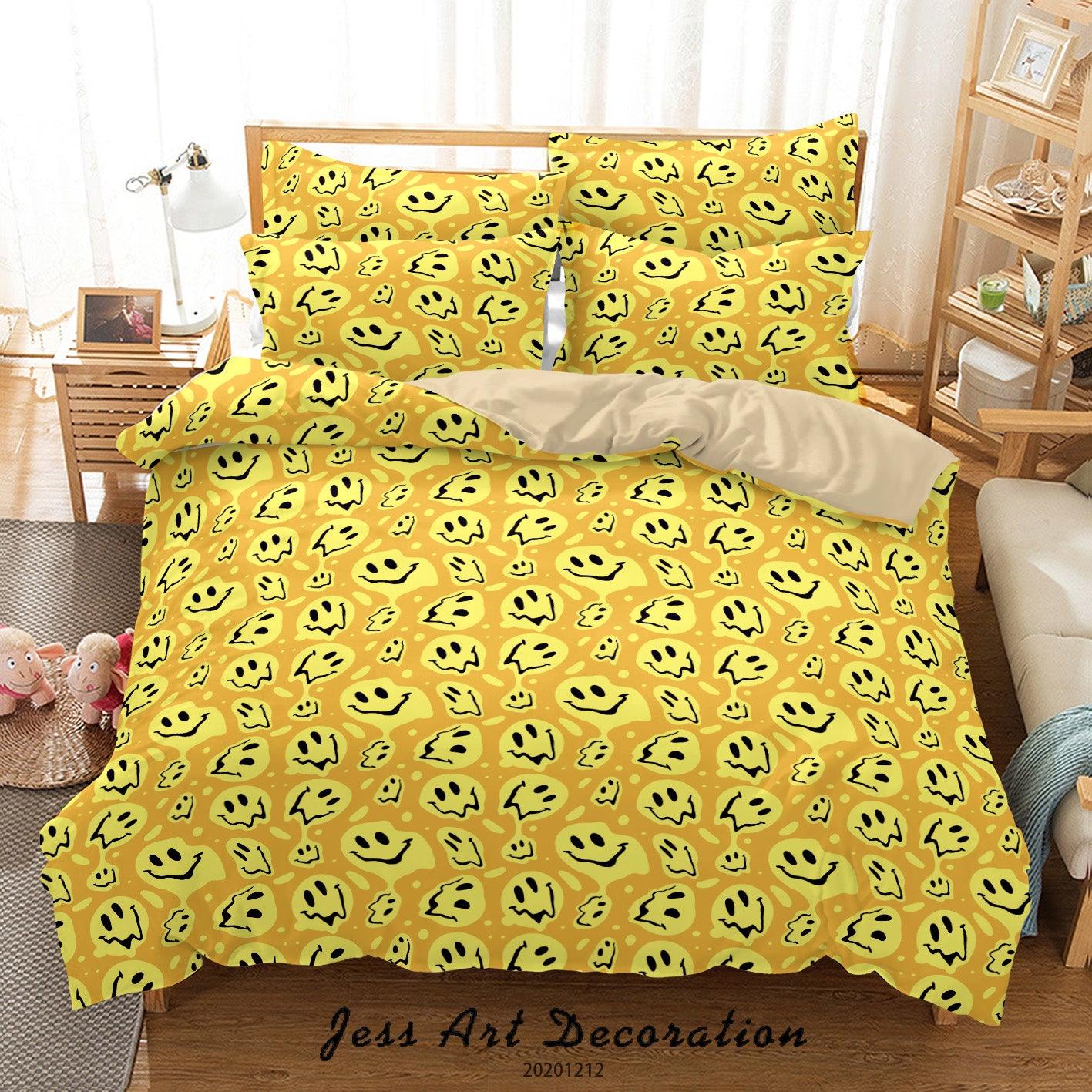 3D Cartoon Distorted Smile Emoticon Design Yellow Pattern Quilt Cover Set Bedding Set Duvet Cover Pillowcases LXL