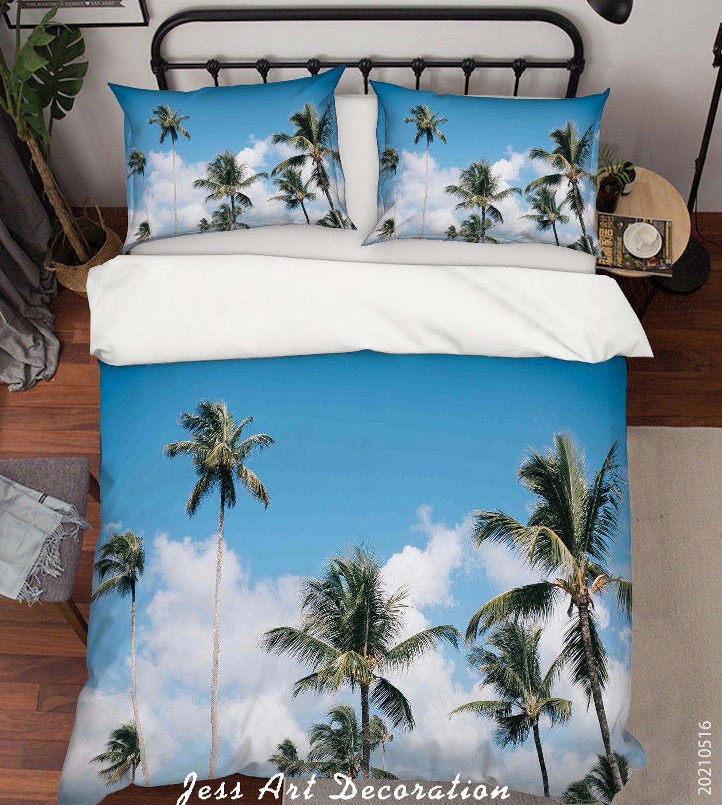 3D Blue Sky Cloud Coconut Tree Quilt Cover Set Bedding Set Duvet Cover Pillowcases 7