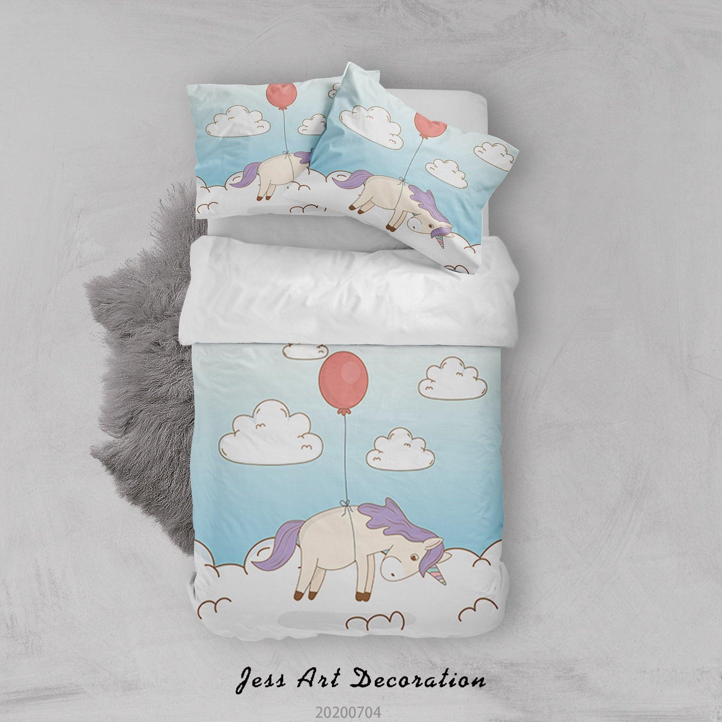 3D Blue Unicorn Rainbow Quilt Cover Set Bedding Set Duvet Cover Pillowcases SF03