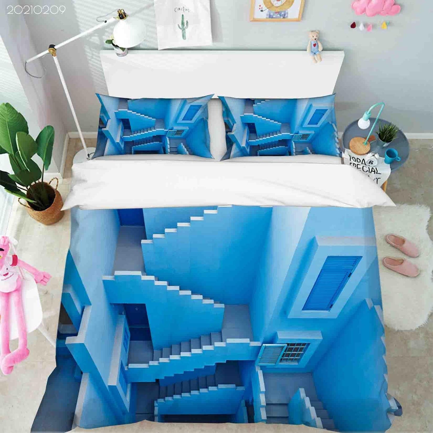 3D Abstract Blue Geometry Building Quilt Cover Set Bedding Set Duvet Cover Pillowcases 331