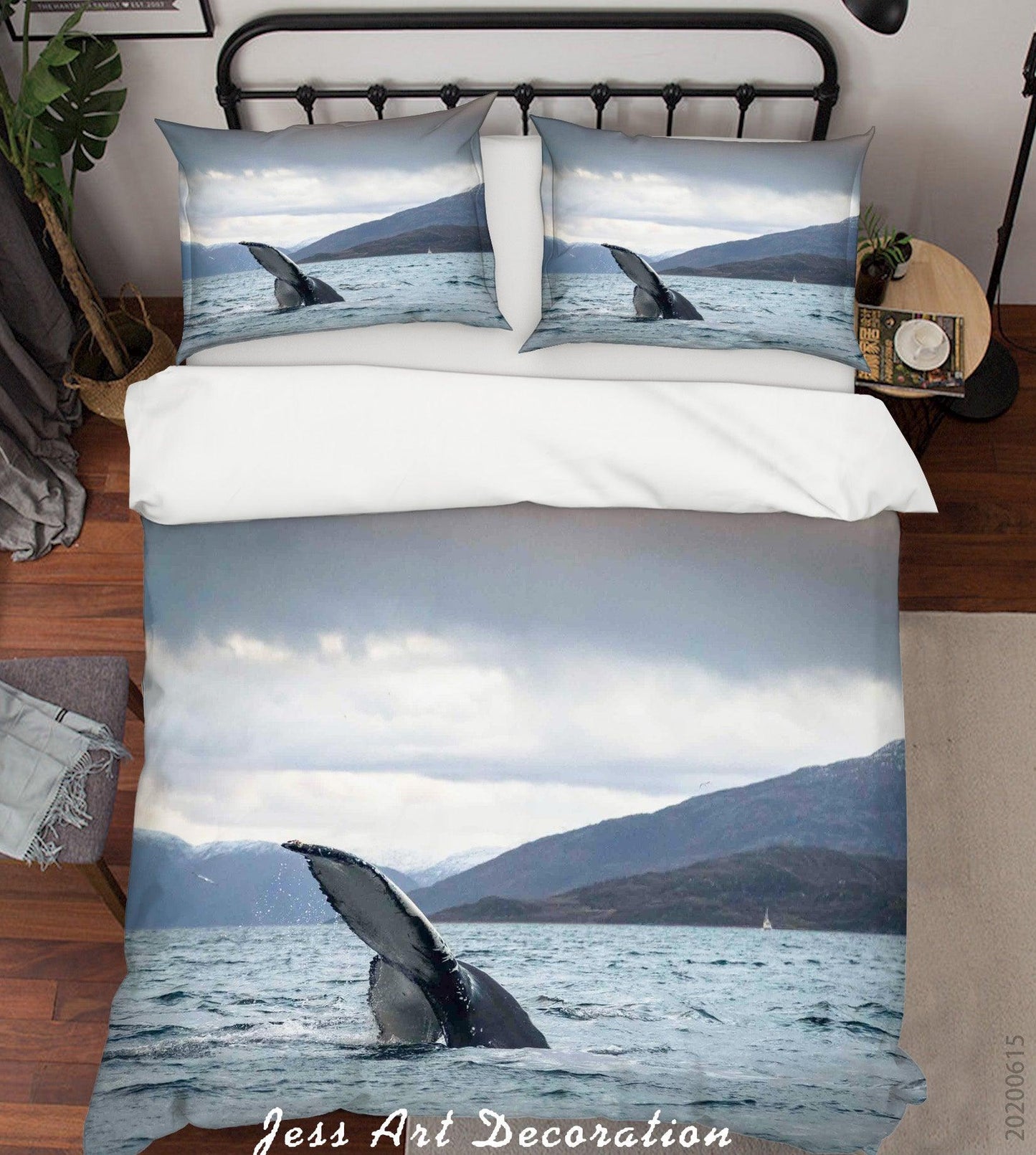 3D Blue Sea Whale Tail Quilt Cover Set Bedding Set Duvet Cover Pillowcases SF50