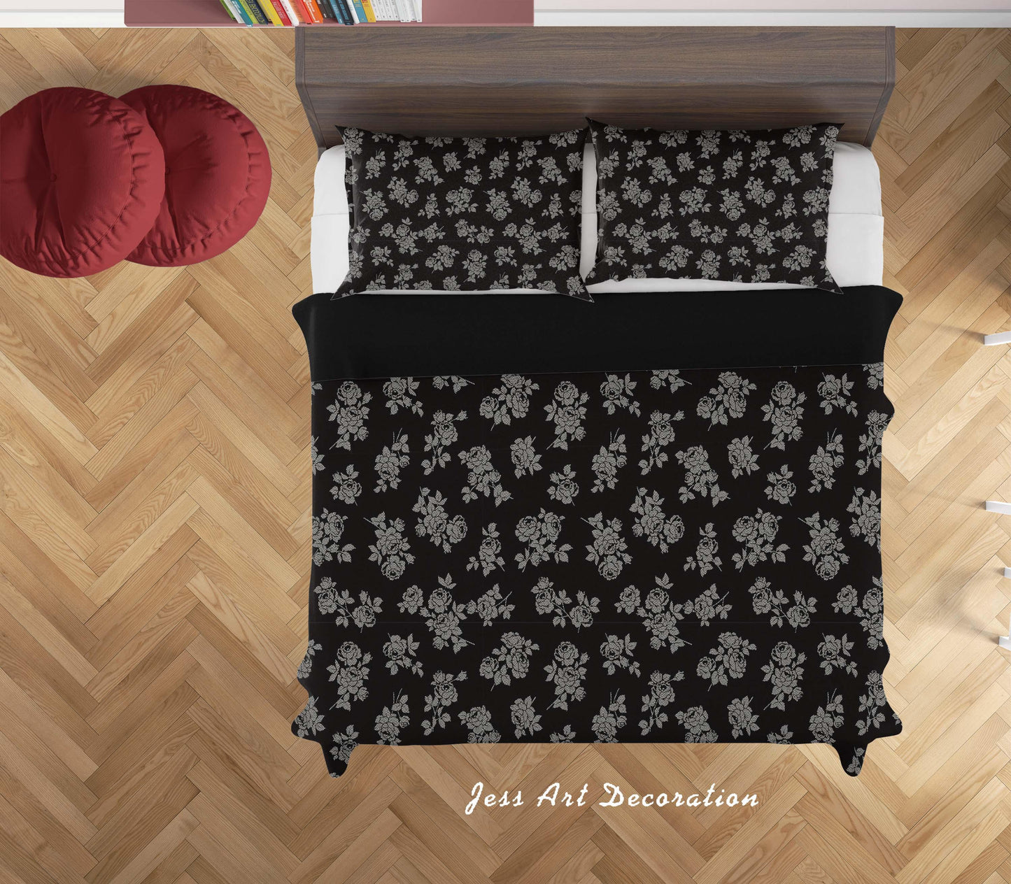 3D Black Floral Quilt Cover Set Bedding Set Duvet Cover Pillowcases SF128