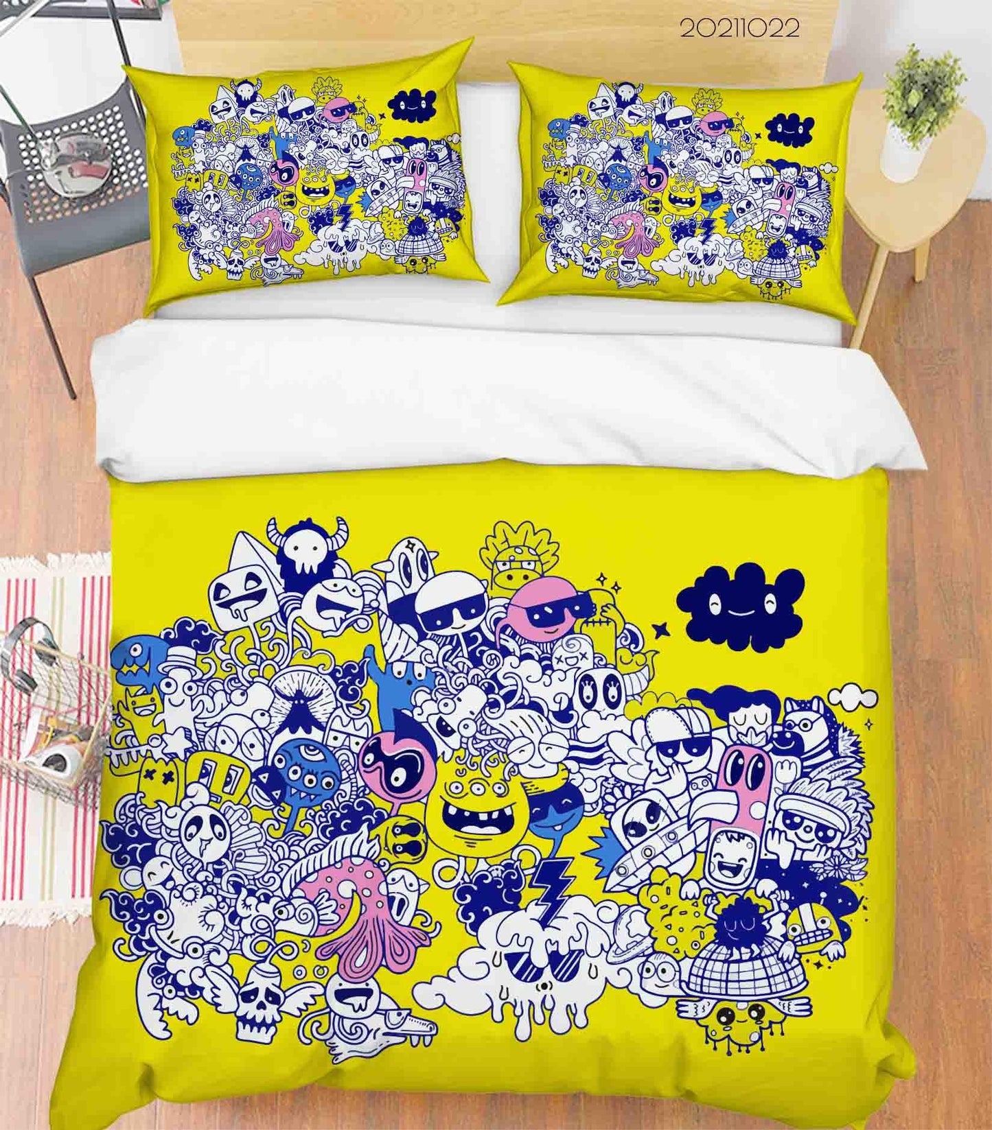 3D Abstract Yellow Monster Artistic Graffiti Quilt Cover Set Bedding Set Duvet Cover Pillowcases 94