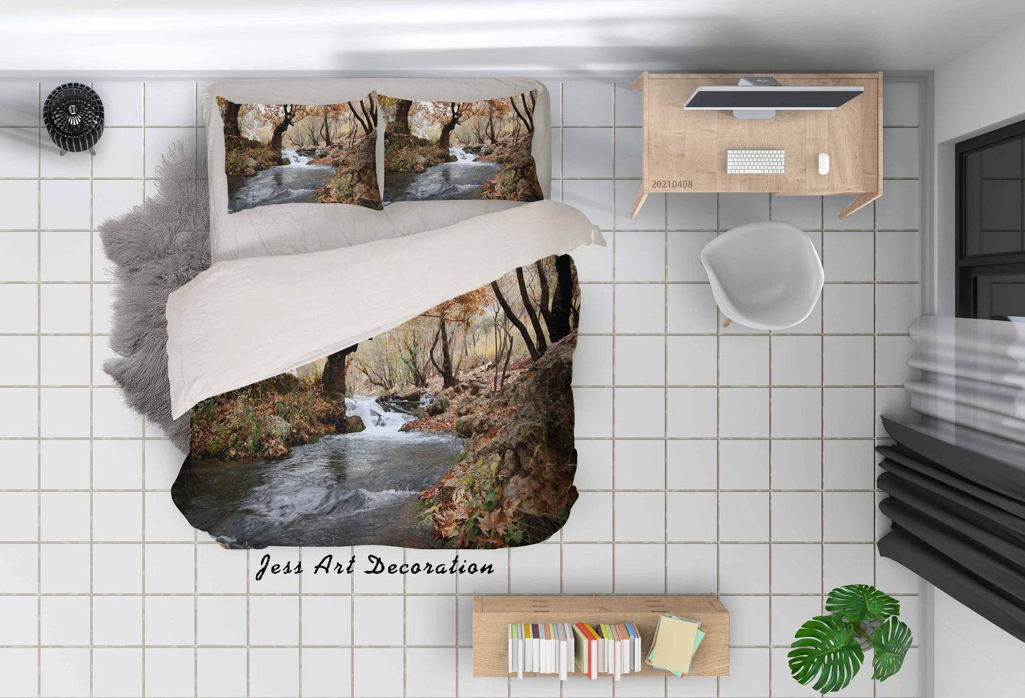 3D Autumn Forest River Landscape Quilt Cover Set Bedding Set Duvet Cover Pillowcases 216