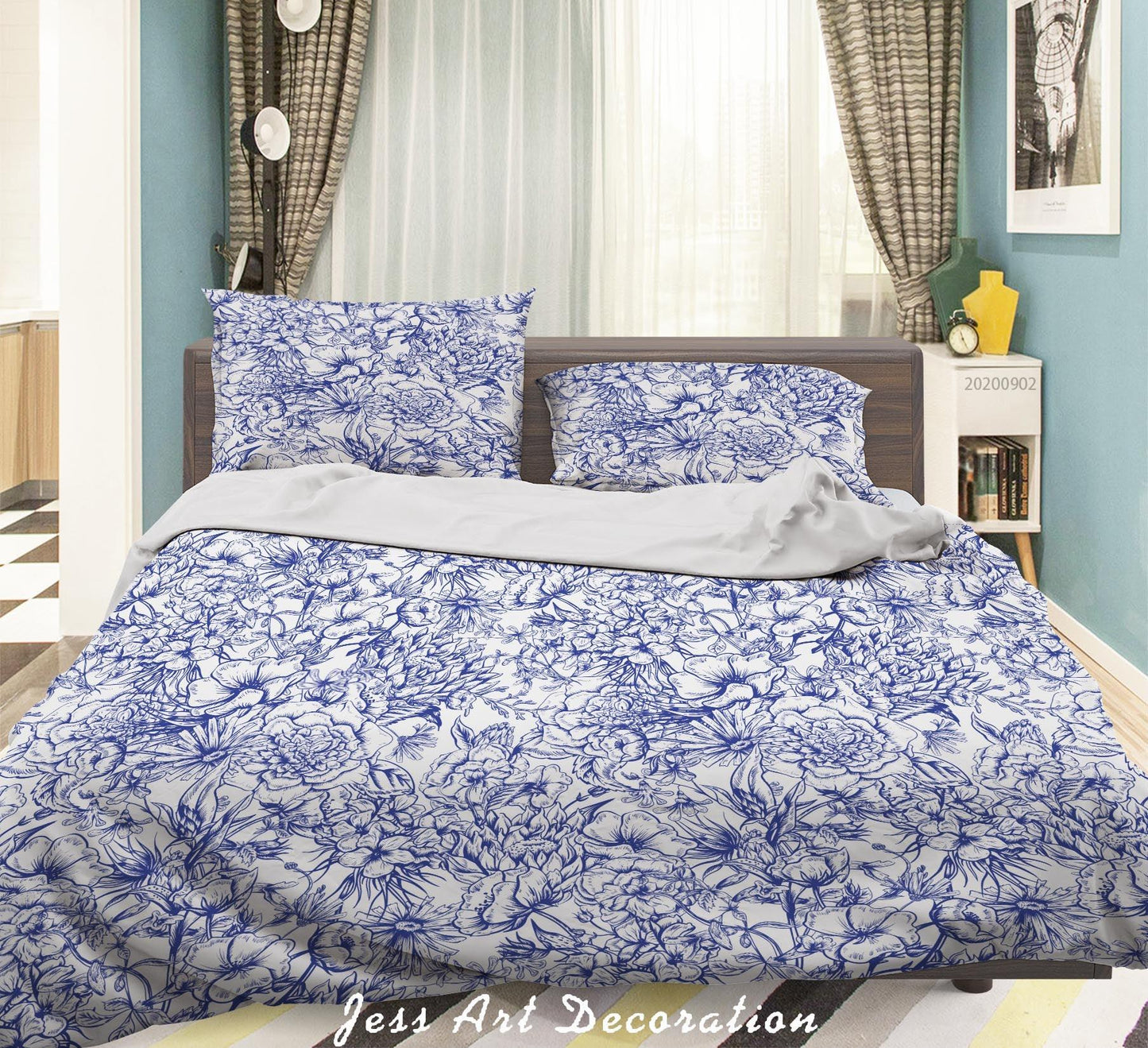 3D Blue Flowers Pattern Quilt Cover Set Bedding Set Duvet Cover Pillowcases WJ 1481