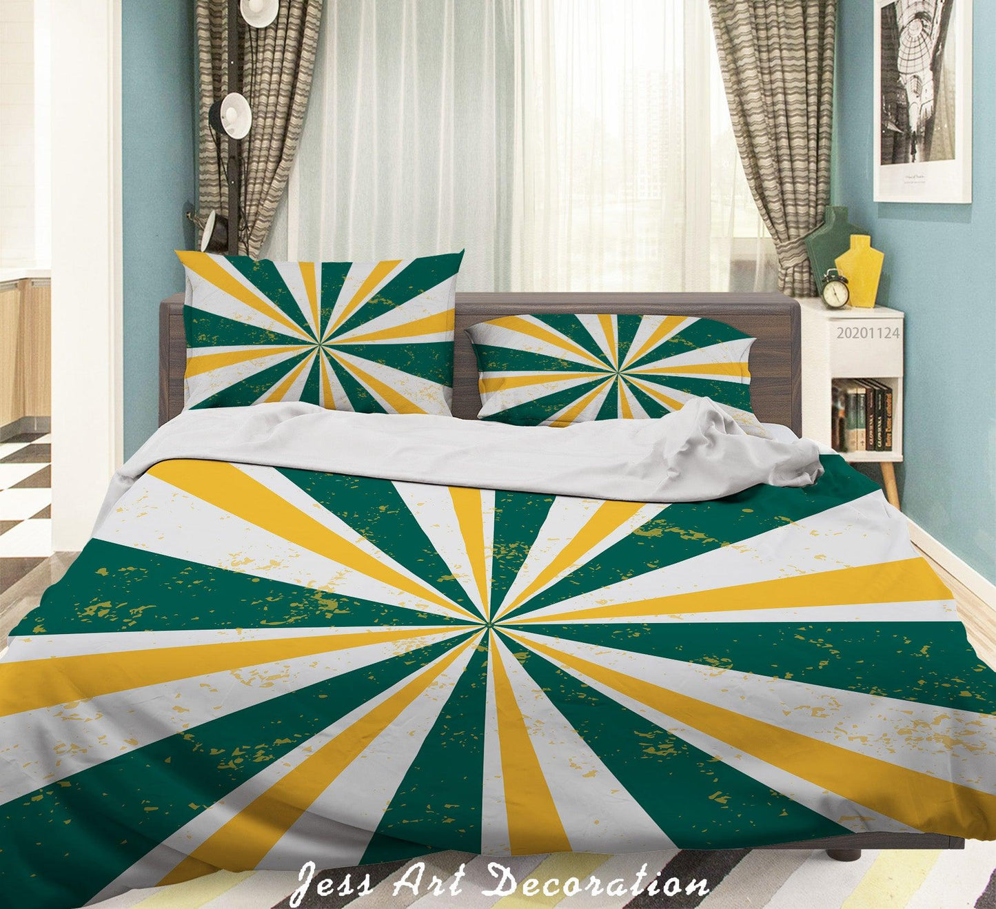 3D Abstract Radial Green Yellow Quilt Cover Set Bedding Set Duvet Cover Pillowcases LXL
