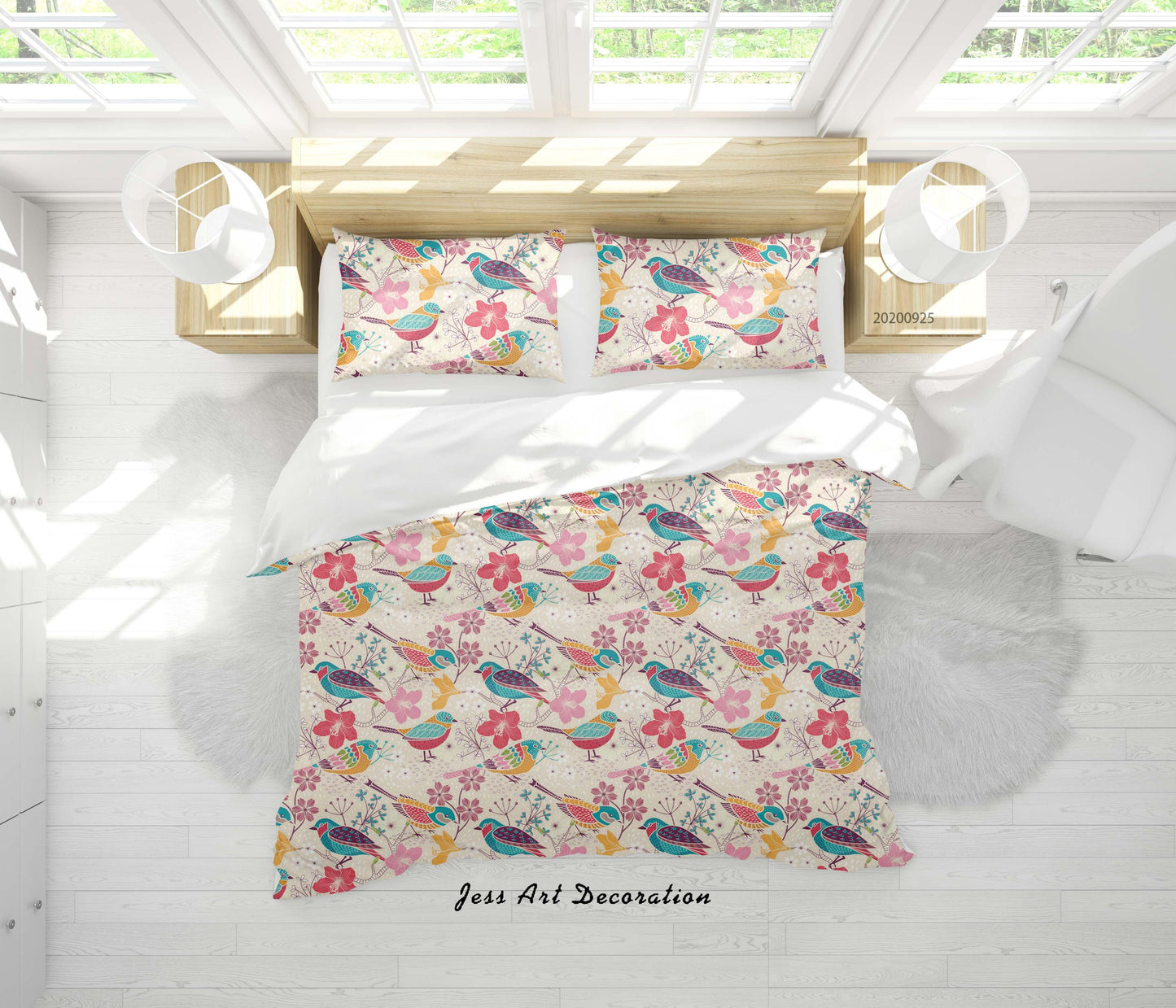 3D Cartoon Animal Bird Floral Pattern Quilt Cover Set Bedding Set Duvet Cover Pillowcases WJ 6451