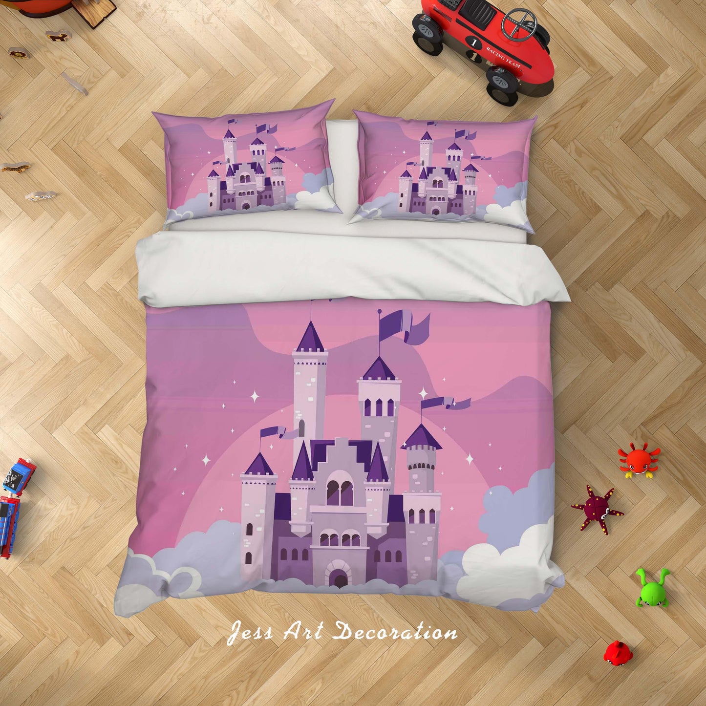 3D Cartoon Pink Castle Quilt Cover Set Bedding Set Duvet Cover Pillowcases A049 LQH