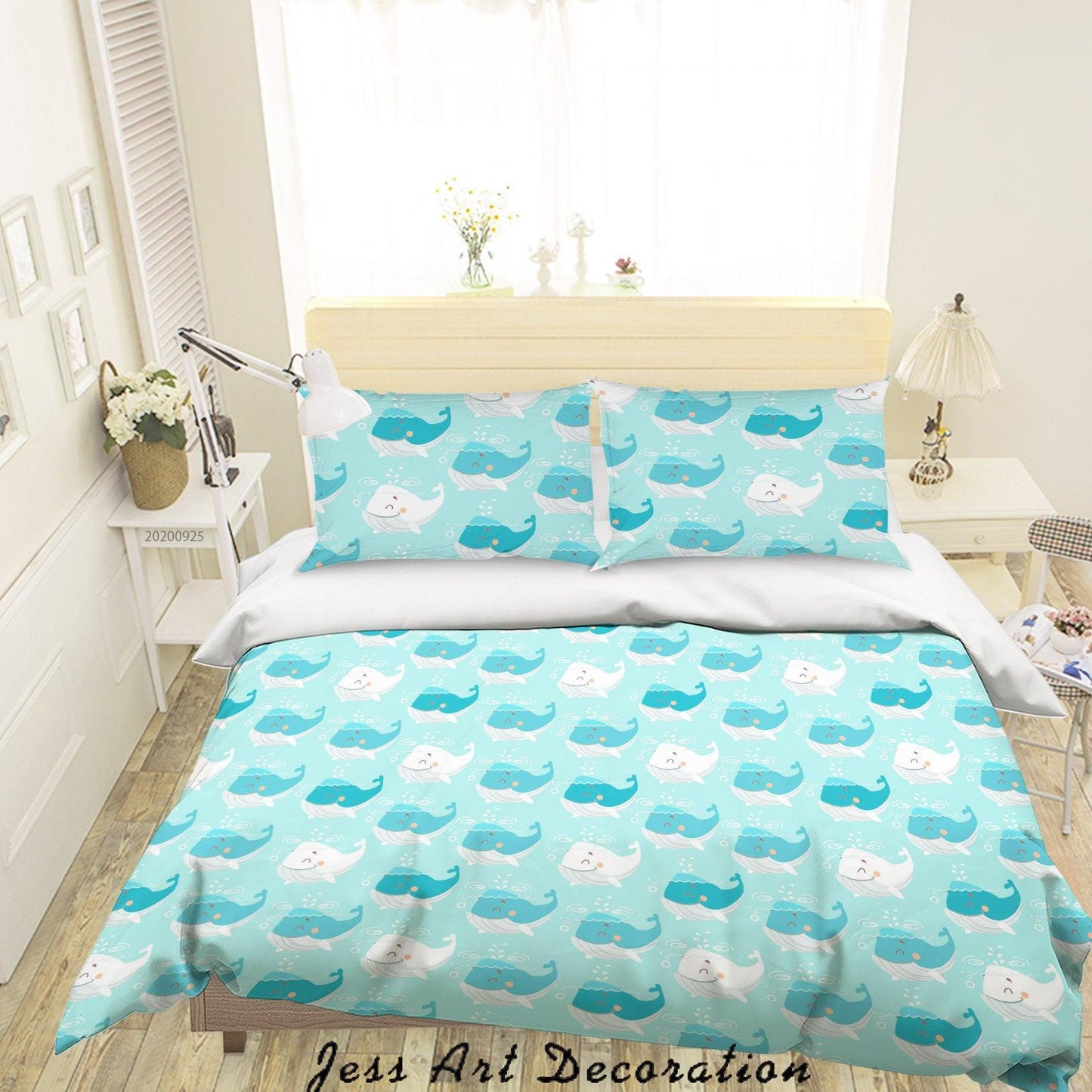 3D Cartoon Animal Whale Pattern Quilt Cover Set Bedding Set Duvet Cover Pillowcases WJ 6412