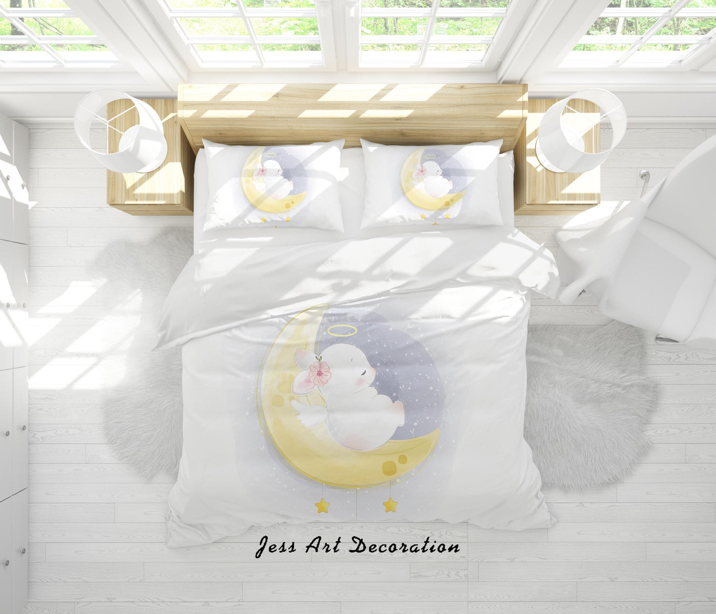 3D Cartoon Moon Rabbit Quilt Cover Set Bedding Set Duvet Cover Pillowcases SF142