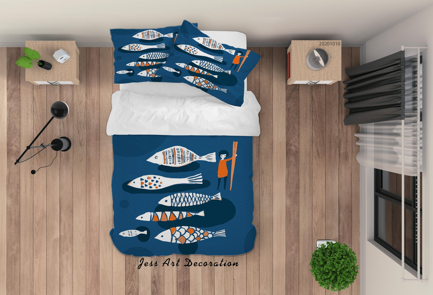 3D Cartoon Cute Fishes Quilt Cover Set Bedding Set Duvet Cover Pillowcases WJ 9575