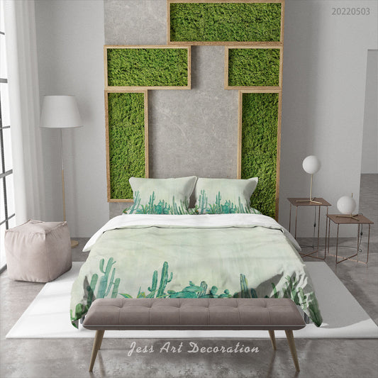 3D Cactus Pale Green Quilt Cover Set Bedding Set Duvet Cover Pillowcase 567
