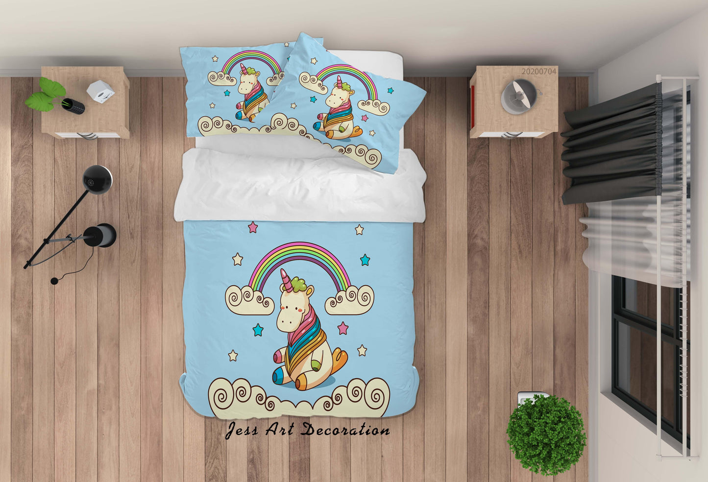 3D Blue Unicorn Rainbow Quilt Cover Set Bedding Set Duvet Cover Pillowcases SF12