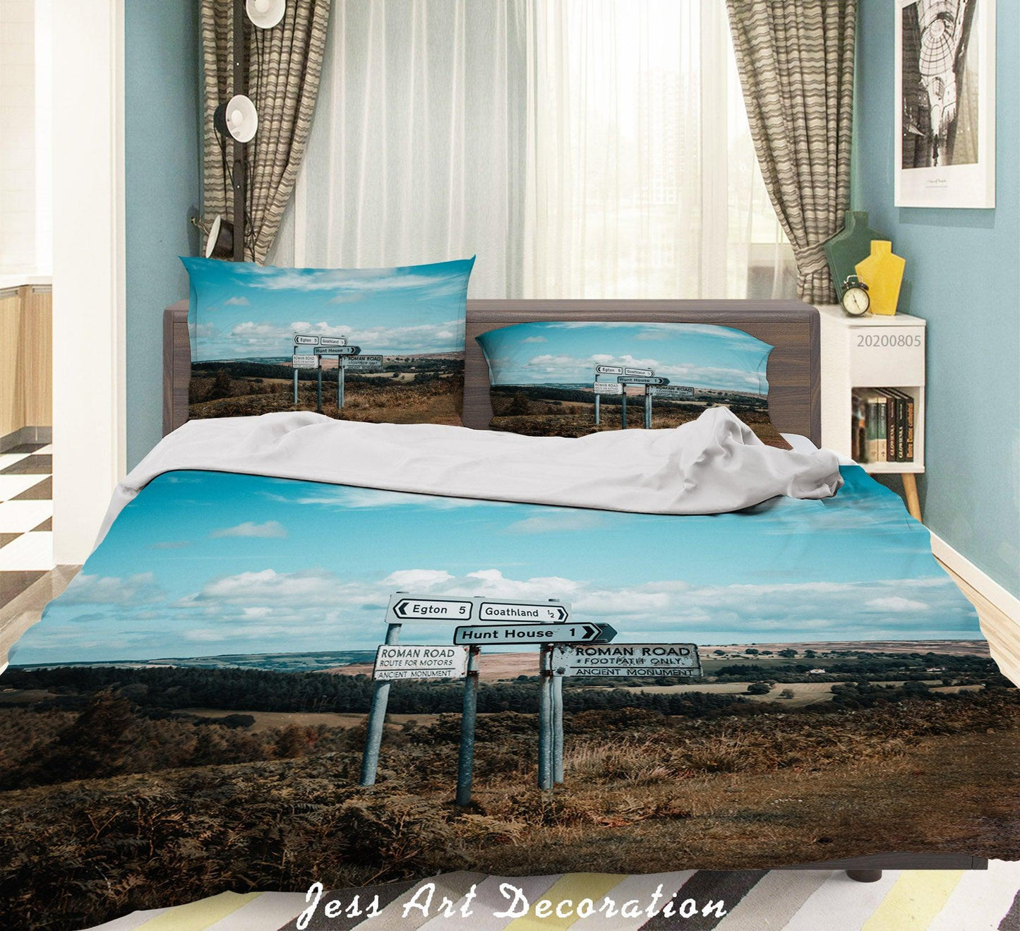3D Blue Sky Wilderness Signpost Quilt Cover Set Bedding Set Duvet Cover Pillowcases LXL 38