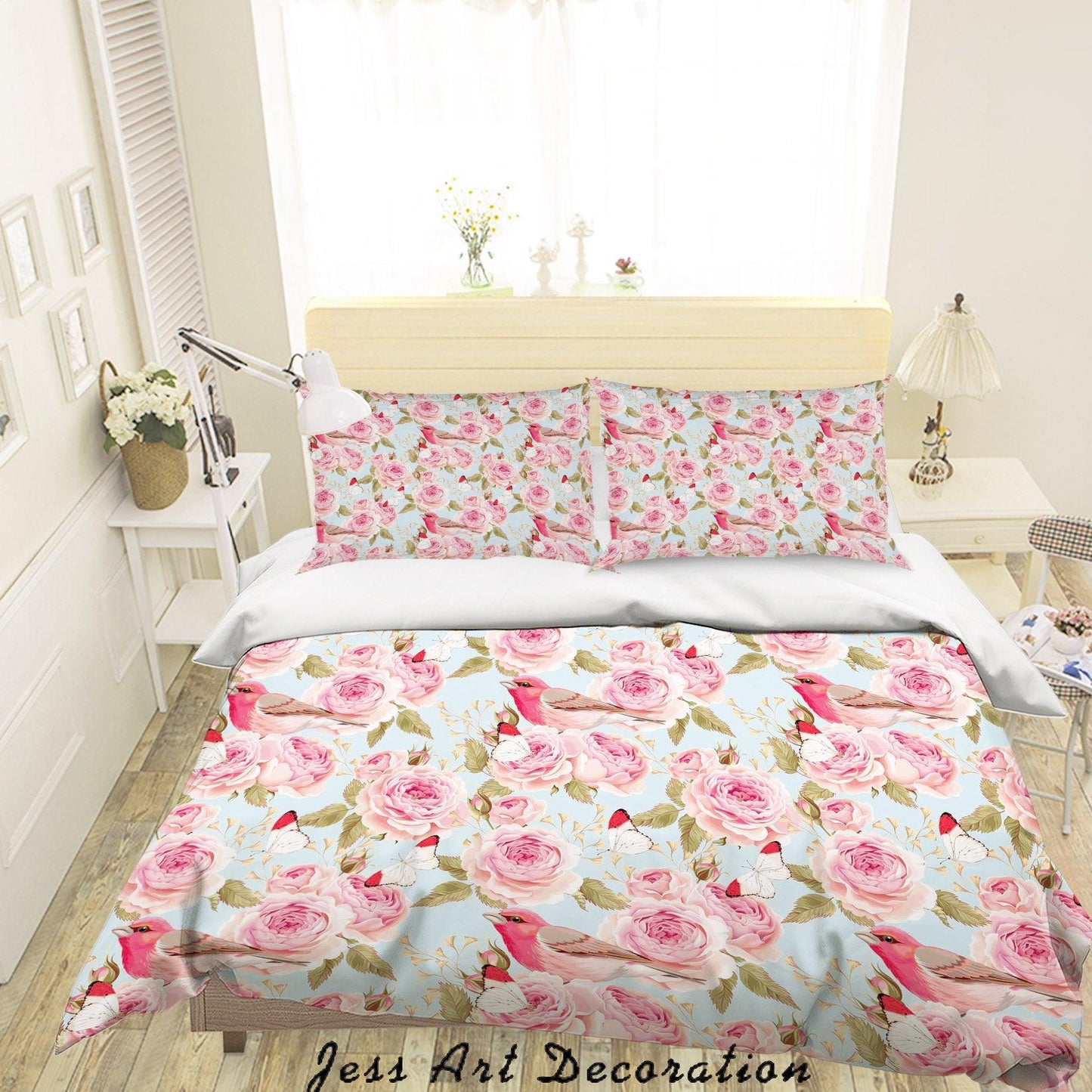 3D Blue Red Floral Birds Quilt Cover Set Bedding Set Duvet Cover Pillowcases SF