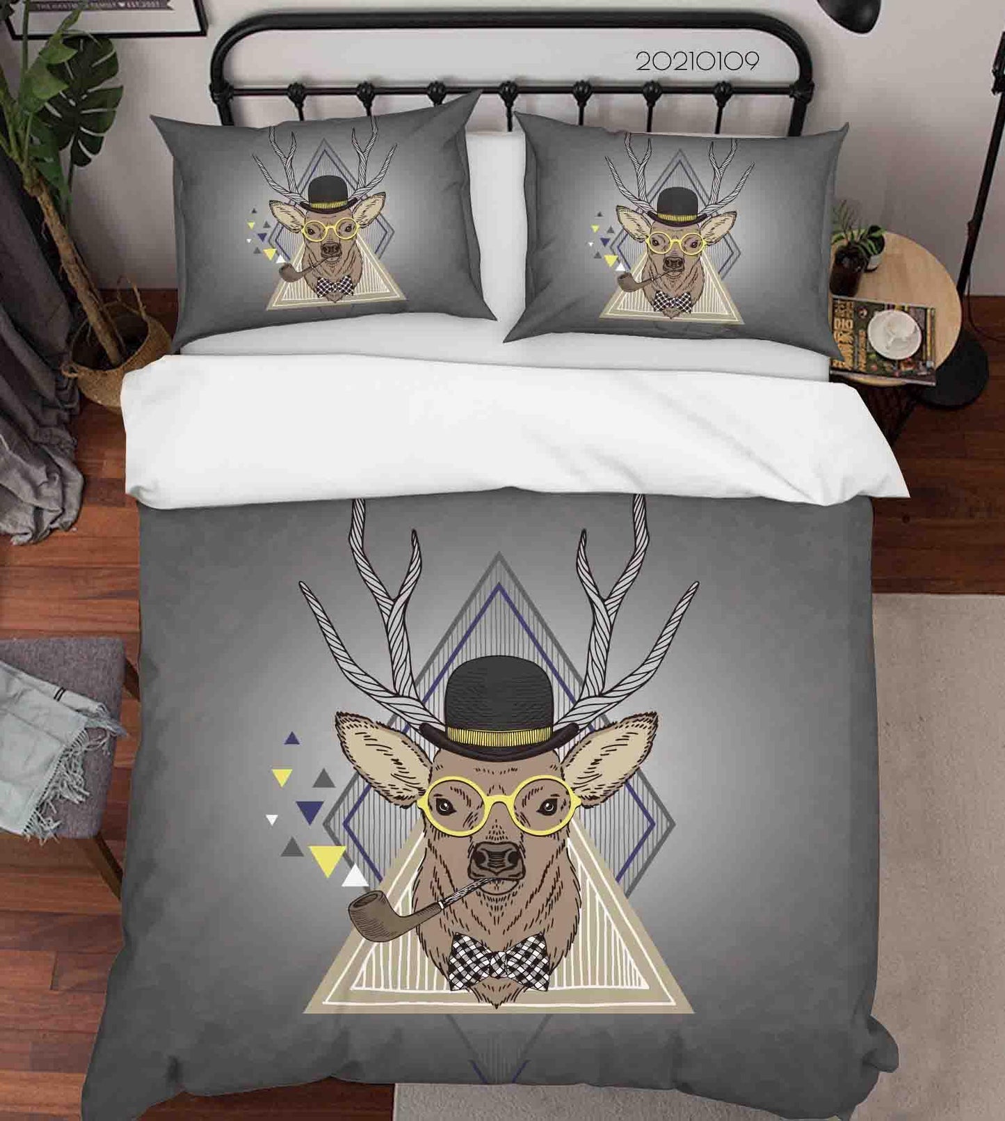 3D Cartoon Animal Elk Grey Quilt Cover Set Bedding Set Duvet Cover Pillowcases 71 LQH