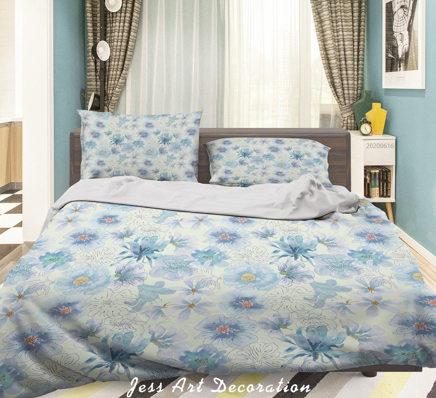 3D Blue Floral Quilt Cover Set Bedding Set Duvet Cover Pillowcases SF20