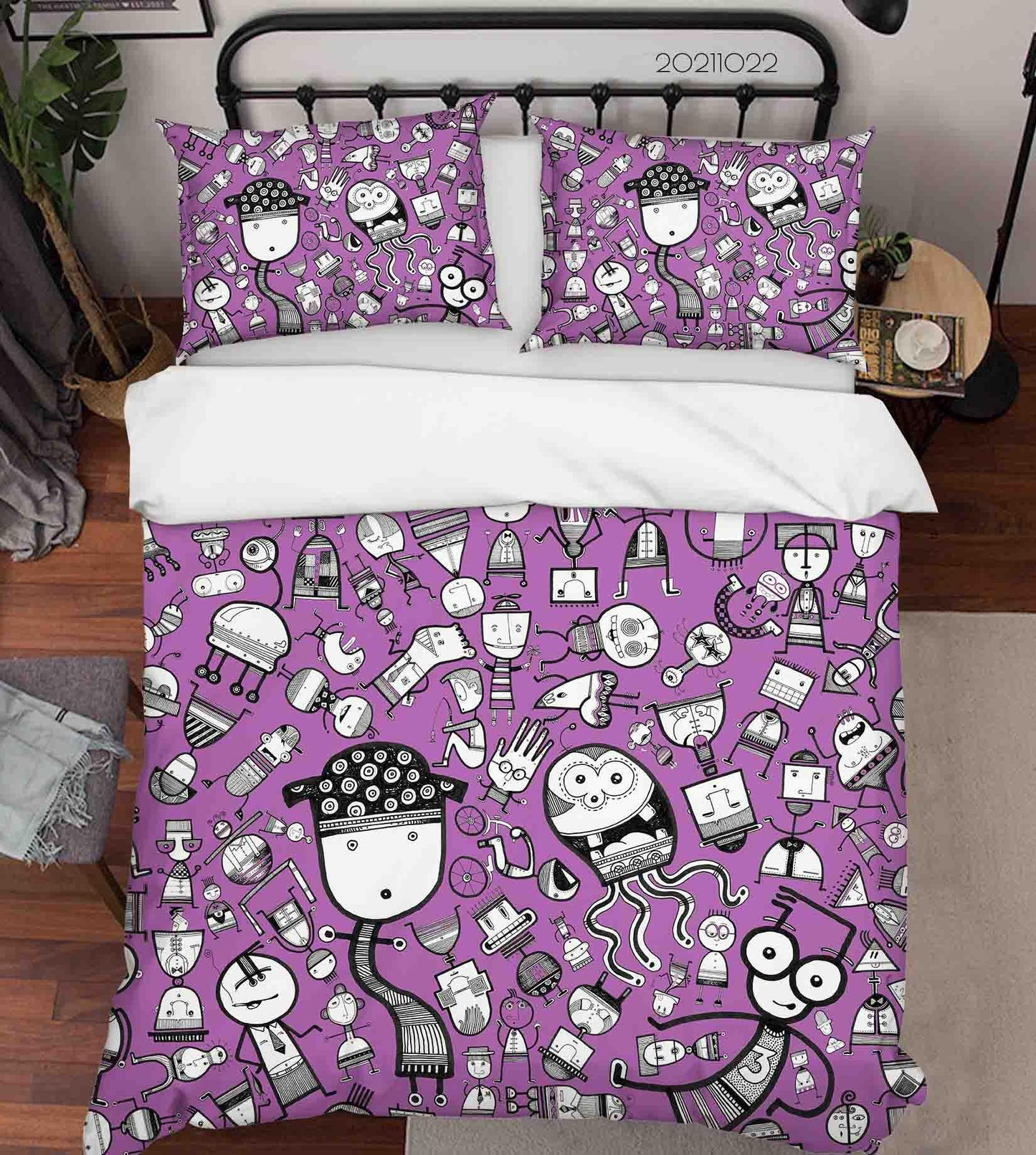 3D Cartoon Purple Monster Graffiti Quilt Cover Set Bedding Set Duvet Cover Pillowcases 94