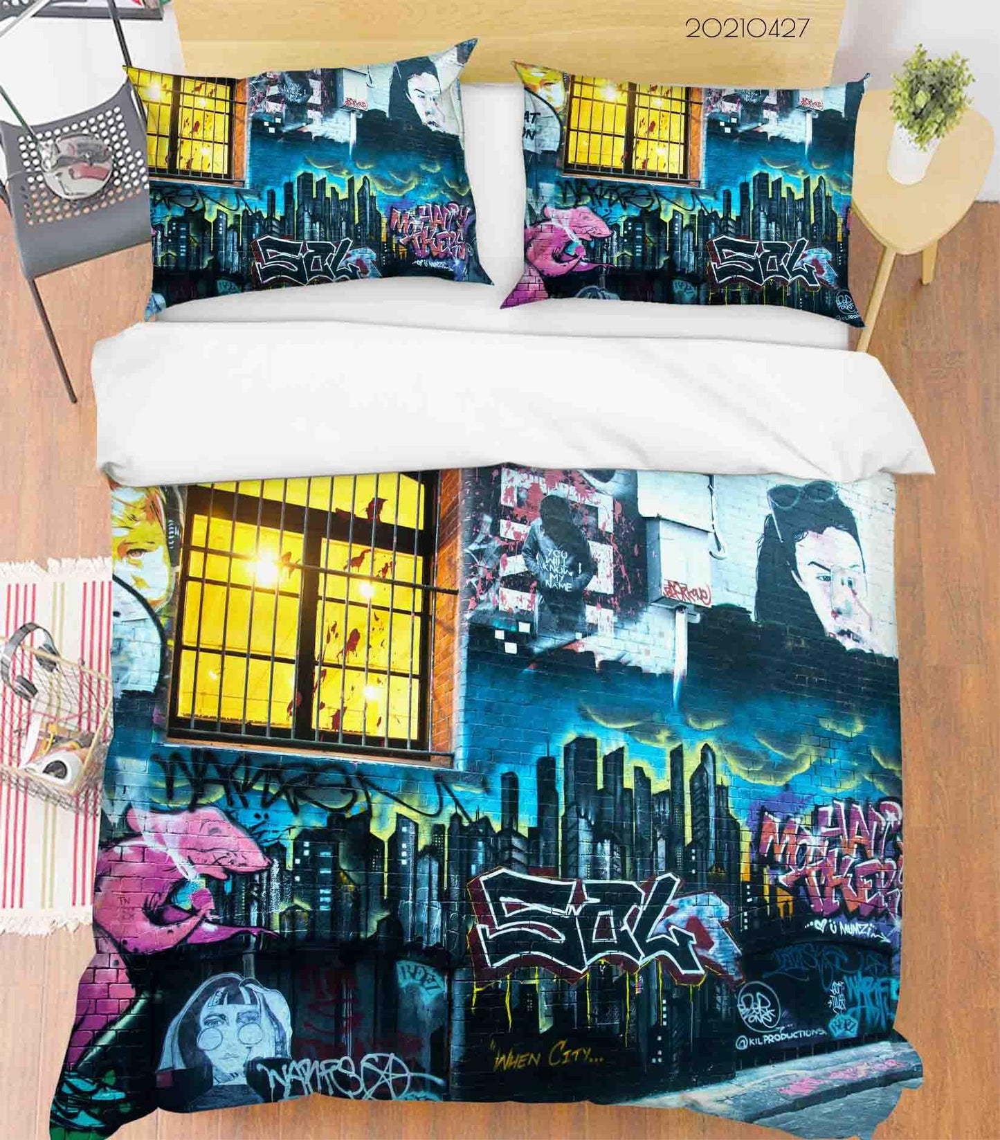 3D Abstract Street Color Graffiti Quilt Cover Set Bedding Set Duvet Cover Pillowcases 107