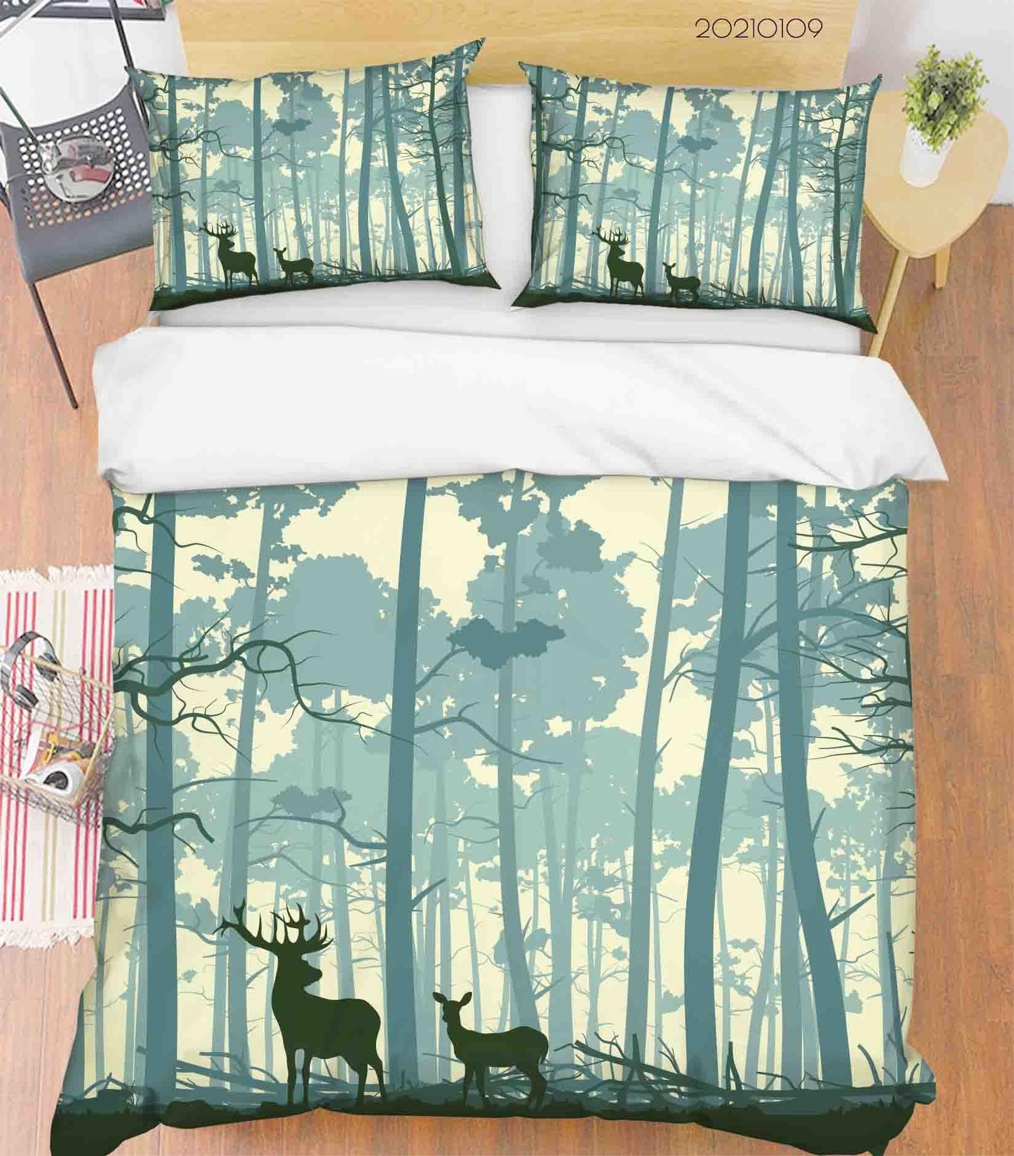 3D Cartoon Green Forest Animal Elk Quilt Cover Set Bedding Set Duvet Cover Pillowcases 53 LQH