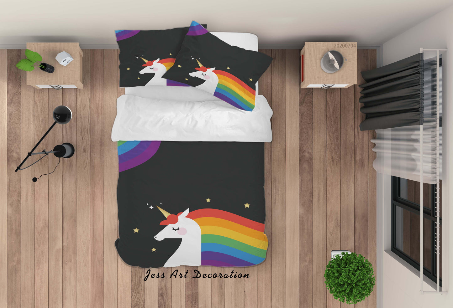 3D Black Unicorn Quilt Cover Set Bedding Set Duvet Cover Pillowcases SF92
