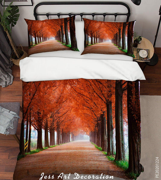 3D Autumn Forest Road Quilt Cover Set Bedding Set Duvet Cover Pillowcases 186