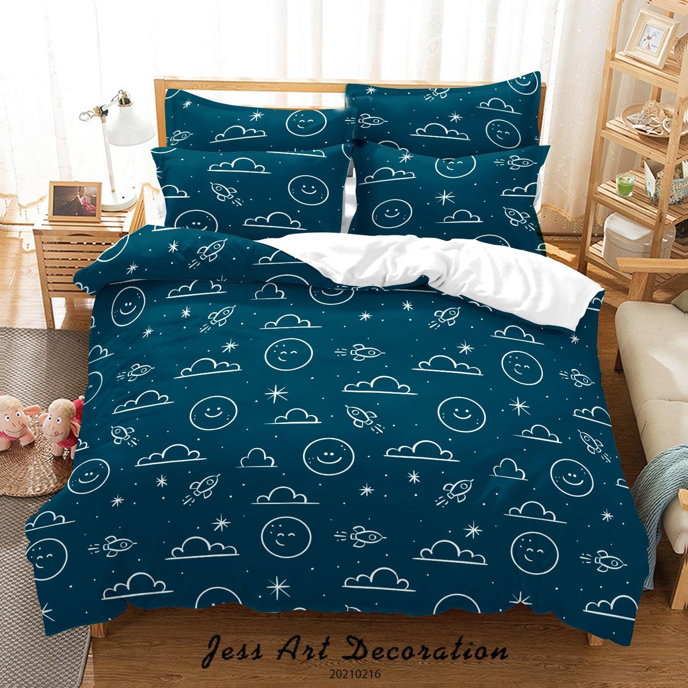 3D Cartoon Cloud Moon Rocket Quilt Cover Set Bedding Set Duvet Cover Pillowcases 288