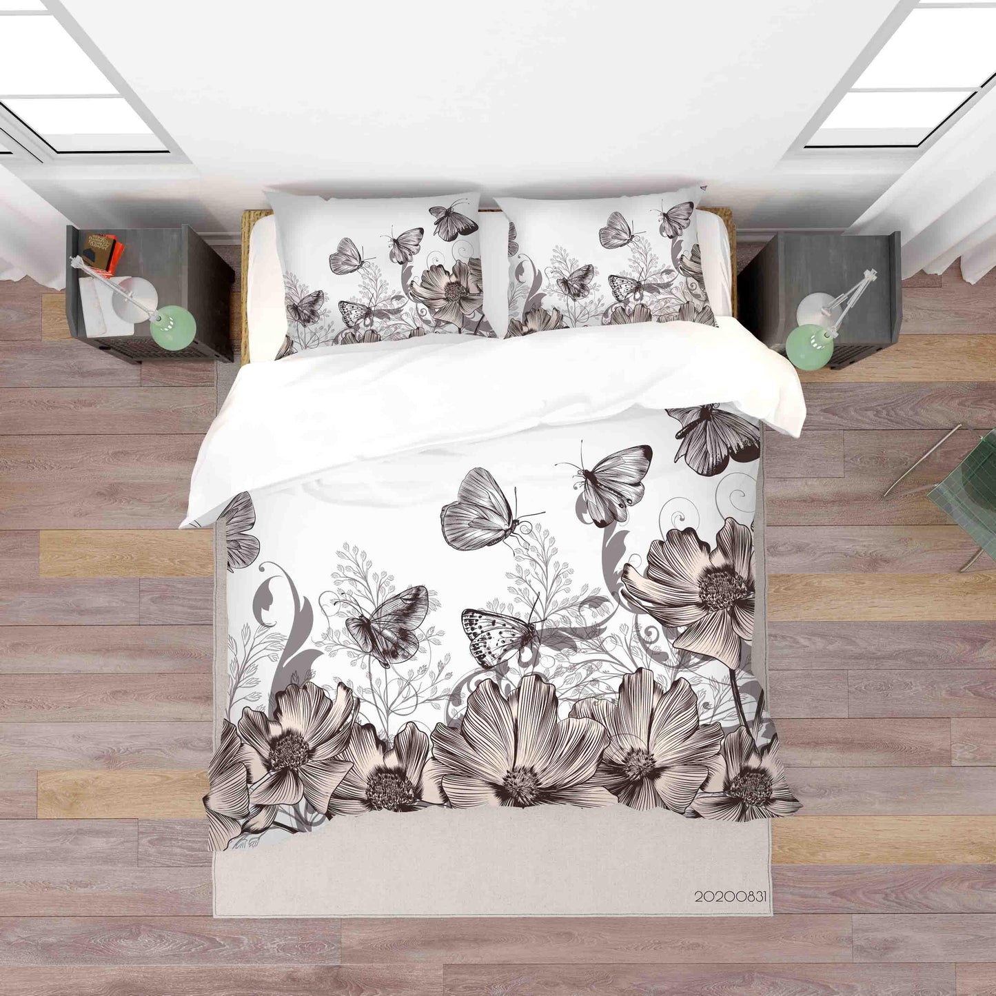 3D Abstract Flowers Butterflies Quilt Cover Set Bedding Set Duvet Cover Pillowcases WJ 3401