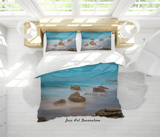 3D Blue Sea Rock Scenery Quilt Cover Set Bedding Set Duvet Cover Pillowcases 568