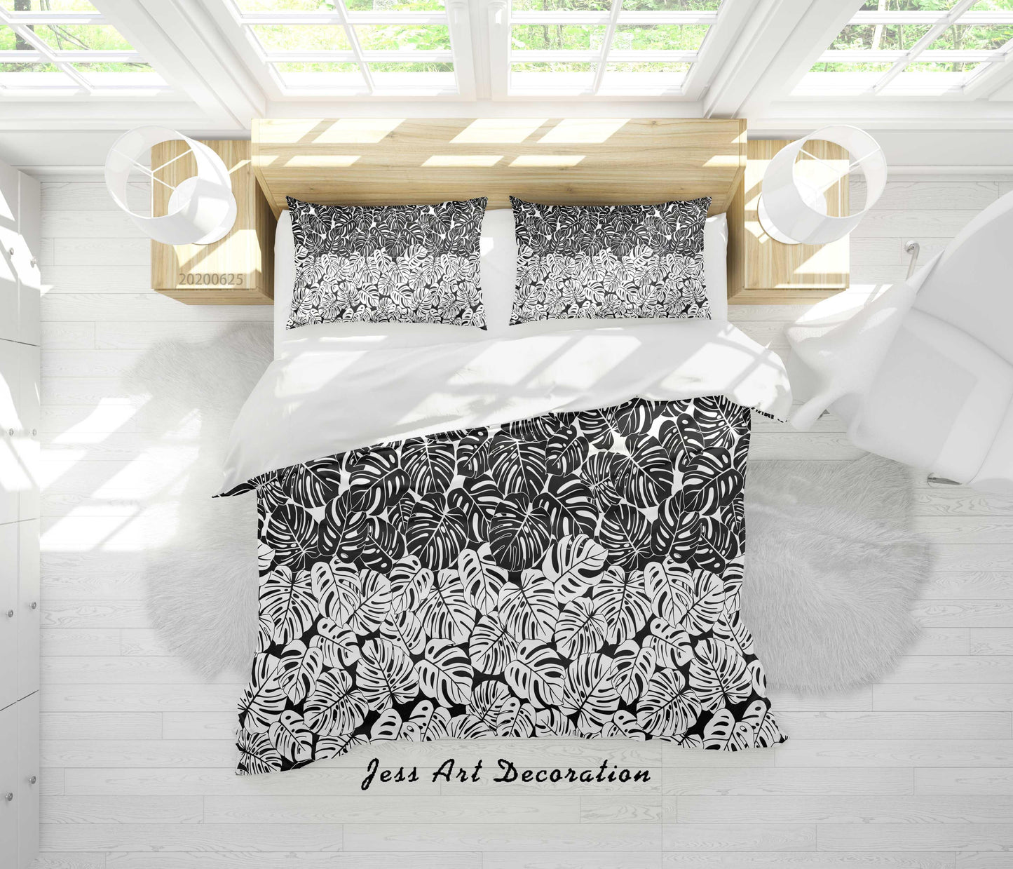 3D Black White Leaves Quilt Cover Set Bedding Set Duvet Cover Pillowcases SF06