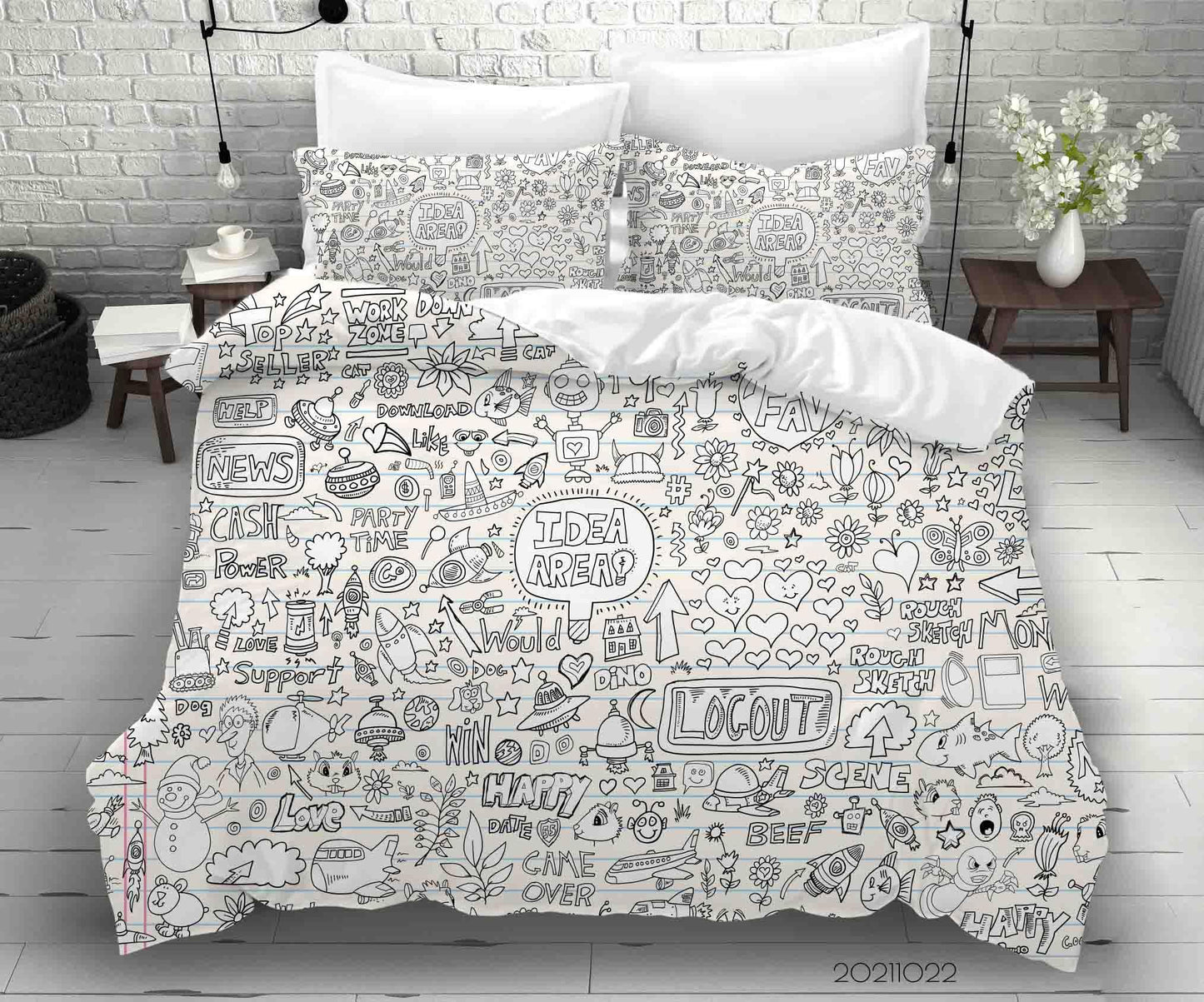 3D Cartoon Illustration Doodle Quilt Cover Set Bedding Set Duvet Cover Pillowcases 71