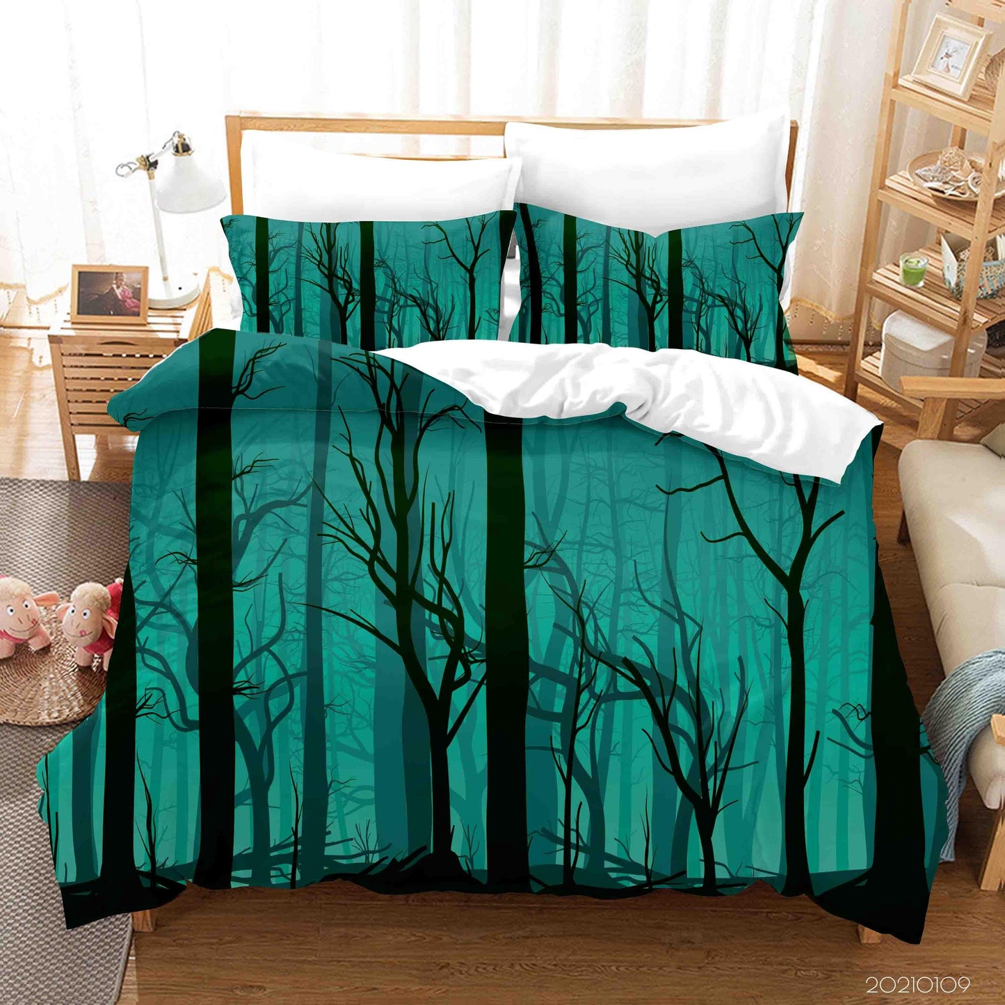 3D Cartoon Green Forest Quilt Cover Set Bedding Set Duvet Cover Pillowcases 44 LQH