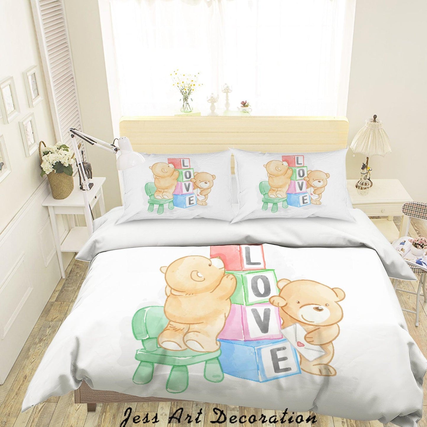 3D Cartoon Bear Love Quilt Cover Set Bedding Set Duvet Cover Pillowcases SF48