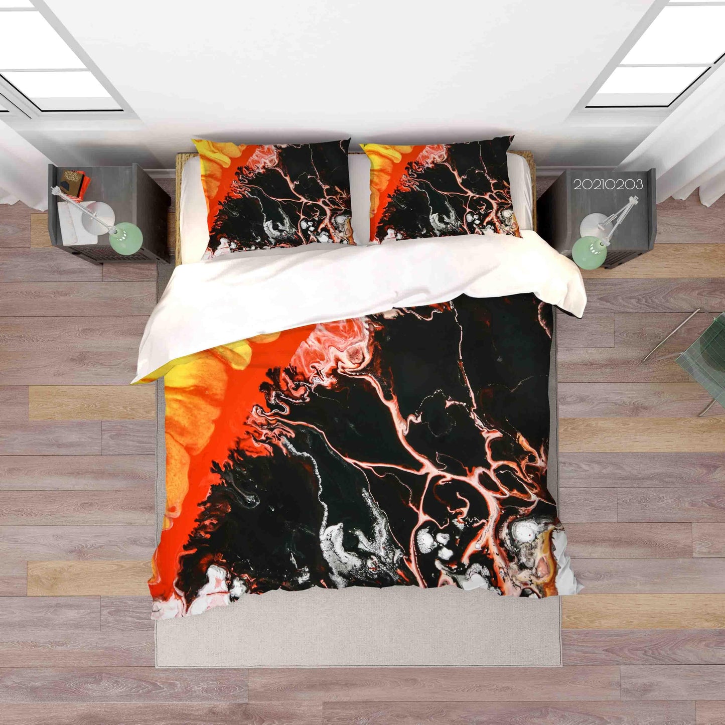 3D Abstract Black Orange Marble Texture Quilt Cover Set Bedding Set Duvet Cover Pillowcases 4