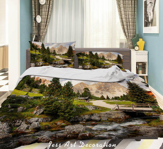 3D Bridge Green Forest River Quilt Cover Set Bedding Set Duvet Cover Pillowcases 154 LQH