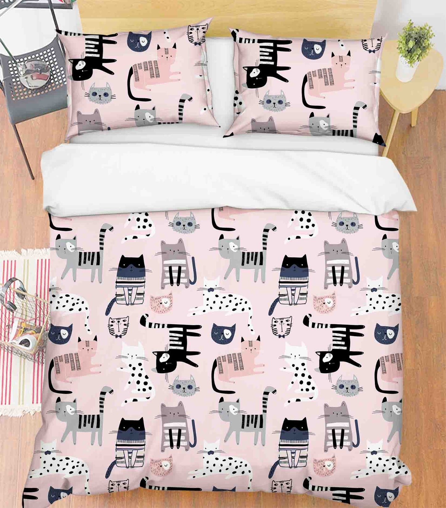 3D Animal Cat Pink Quilt Cover Set Bedding Set Duvet Cover Pillowcases