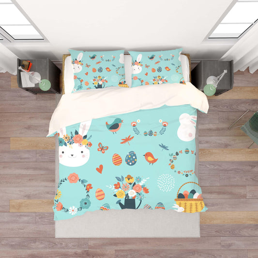 3D Blue Rabbit Birds Floral Eggs Basket Butterfly Quilt Cover Set Bedding Set Duvet Cover Pillowcases SF46