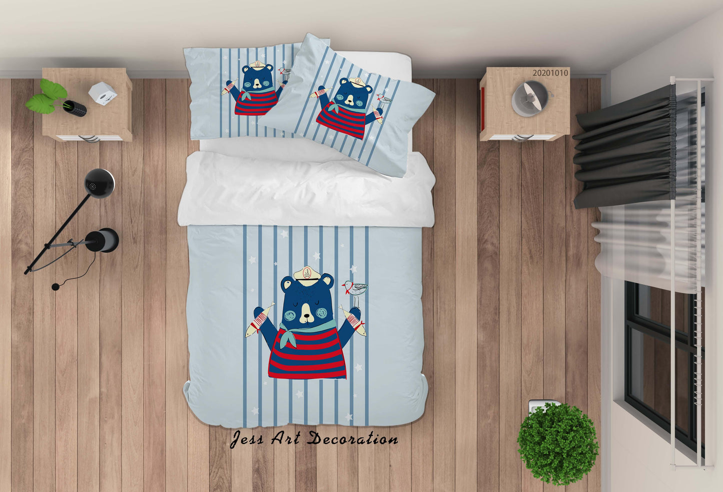 3D Cartoon Cute Animal Bear Captain Quilt Cover Set Bedding Set Duvet Cover Pillowcases WJ 9559