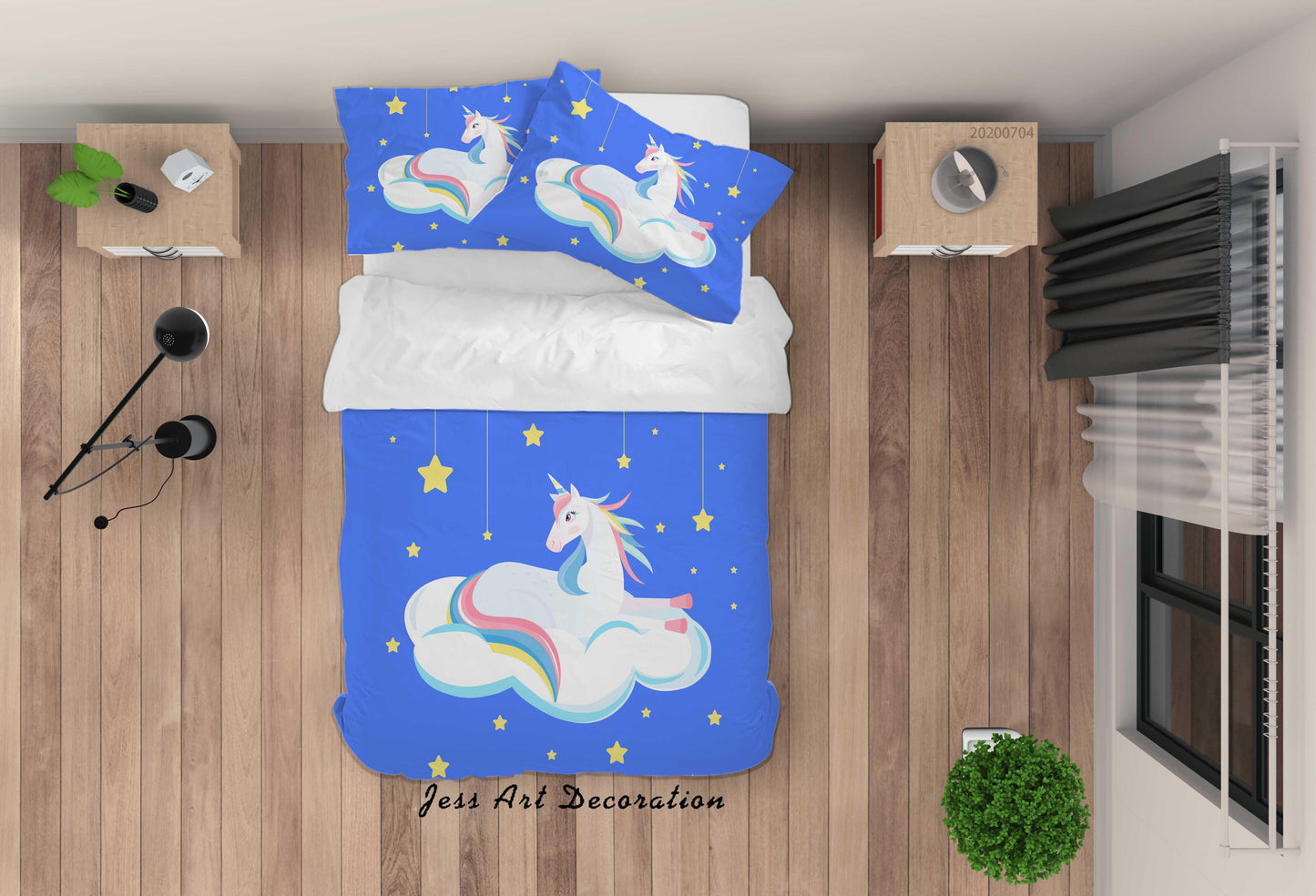 3D Blue Unicorn Quilt Cover Set Bedding Set Duvet Cover Pillowcases SF256