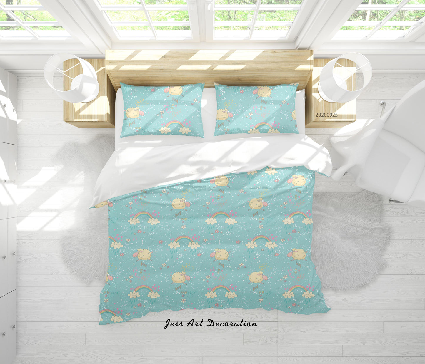 3D Cartoon Animal Rainbow Sheep Pattern Quilt Cover Set Bedding Set Duvet Cover Pillowcases WJ 6487